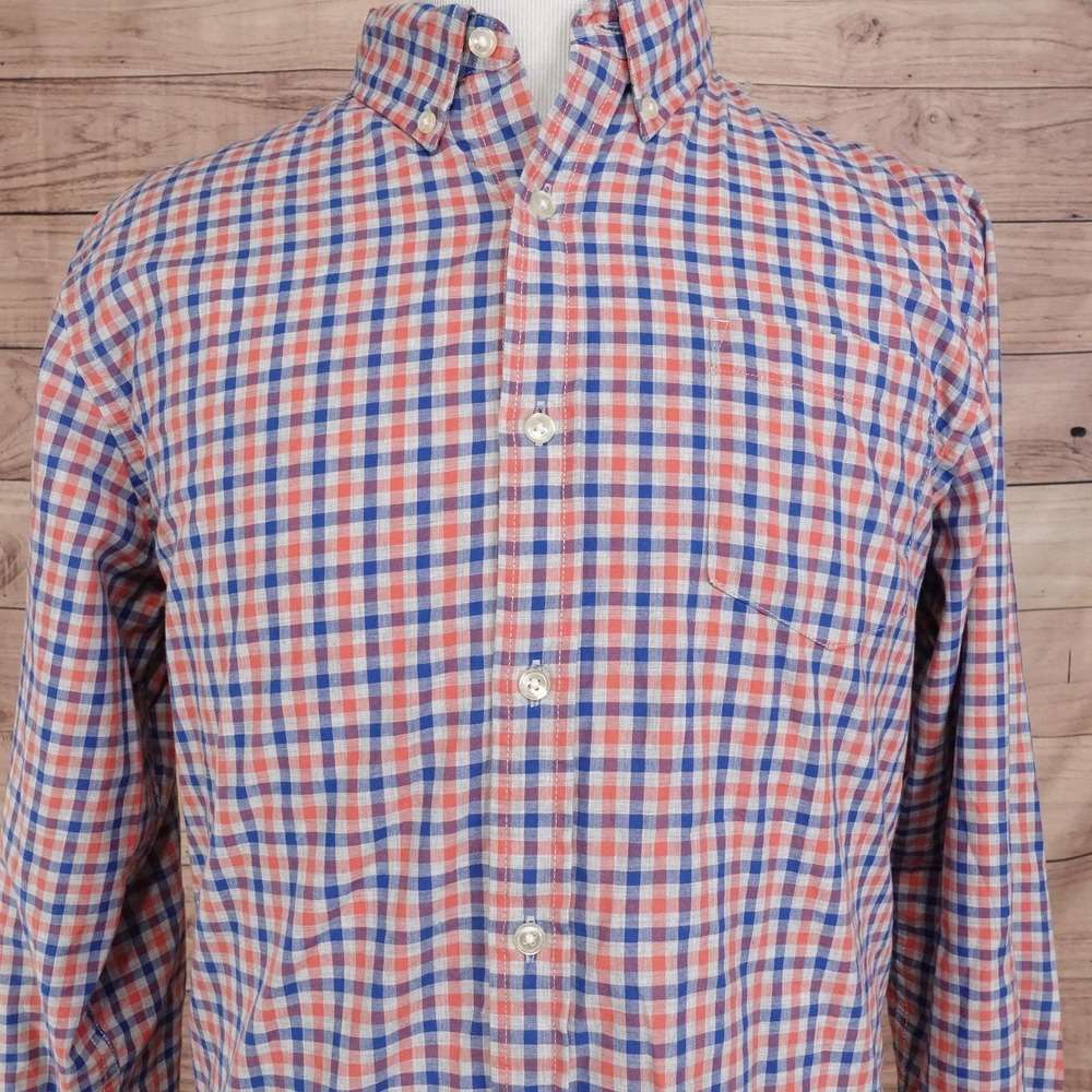 SONOMA Life + Style Shirt Mens L Blue Orange Check Long Sleeve Button-Up Cotton
